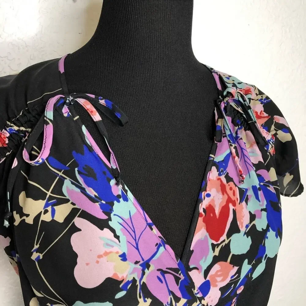 Yumi Kim black floral faux wrap dress size Small
